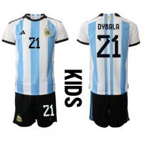 Argentina Paulo Dybala #21 Hjemme Trøje Børn VM 2022 Kortærmet (+ Korte bukser)